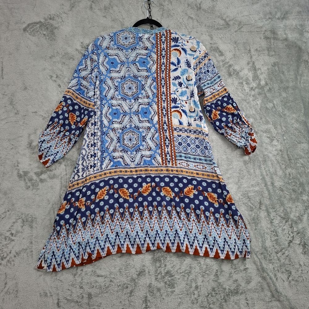 Kyla Seo Dress Womens XXL 2X Blue Embroidered Shirt Dress Boho Western - Picture 2 of 11